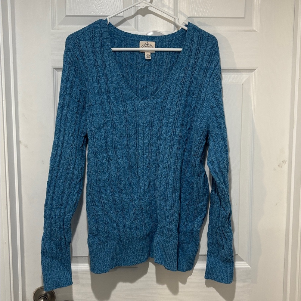 ST. JOHN’S BAY Blue Cable-Knit V-Neck Plus Size Sweater - Picture 2 of 8